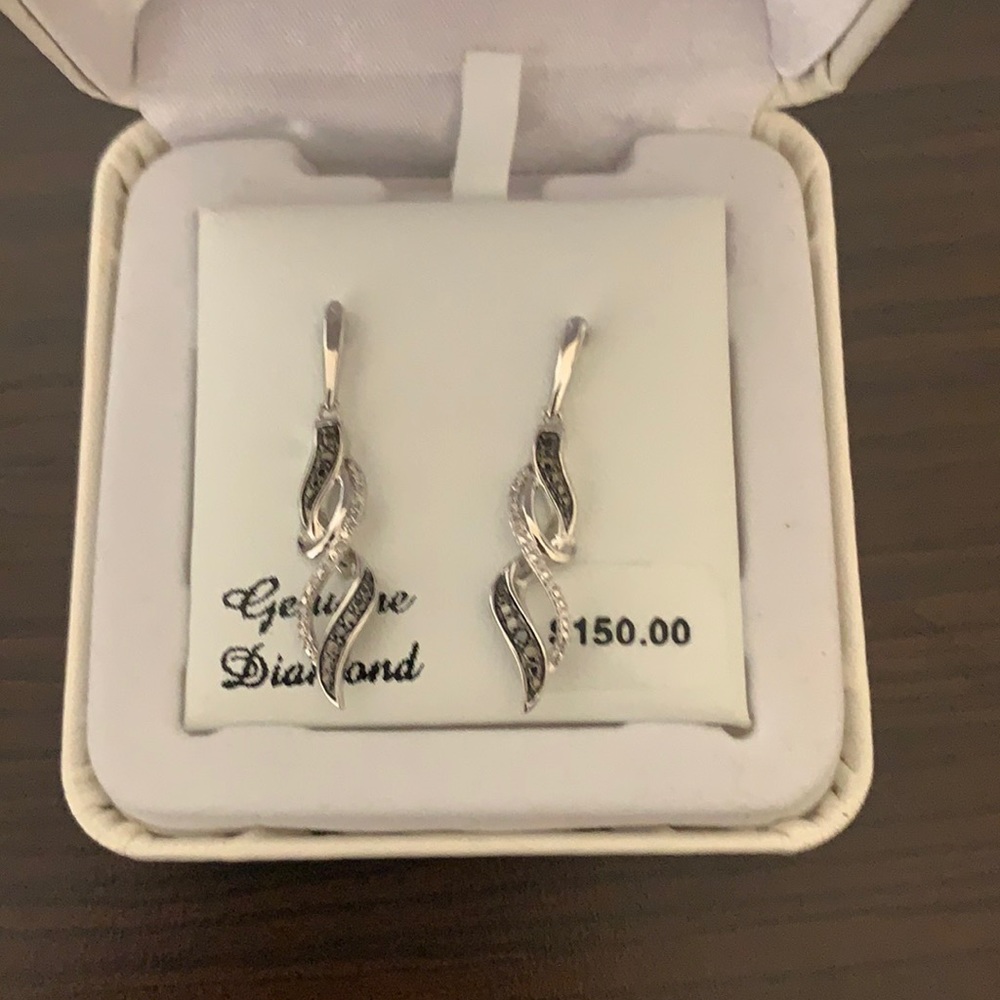 Genuine Black and white diamond earrings